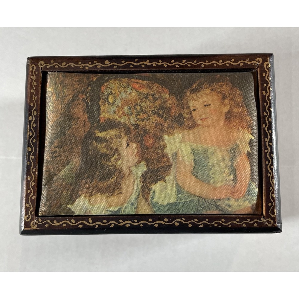 Vintage Linden Renoir "THE CHARPENTIER CHILDREN" Wooden Music Box w/ Pillow‎ Top